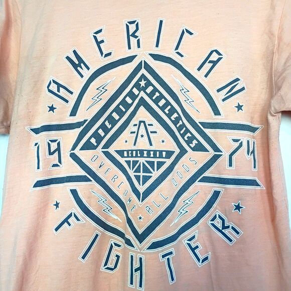 Buckle American Fighter Men's T Shirt Peach Gray Double Sided M - Picture 3 of 9